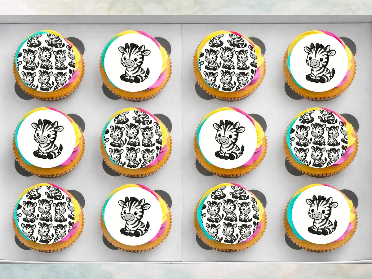 Zebra Edible Cupcake Toppers – Precut 2" Birthday Cake Decoration