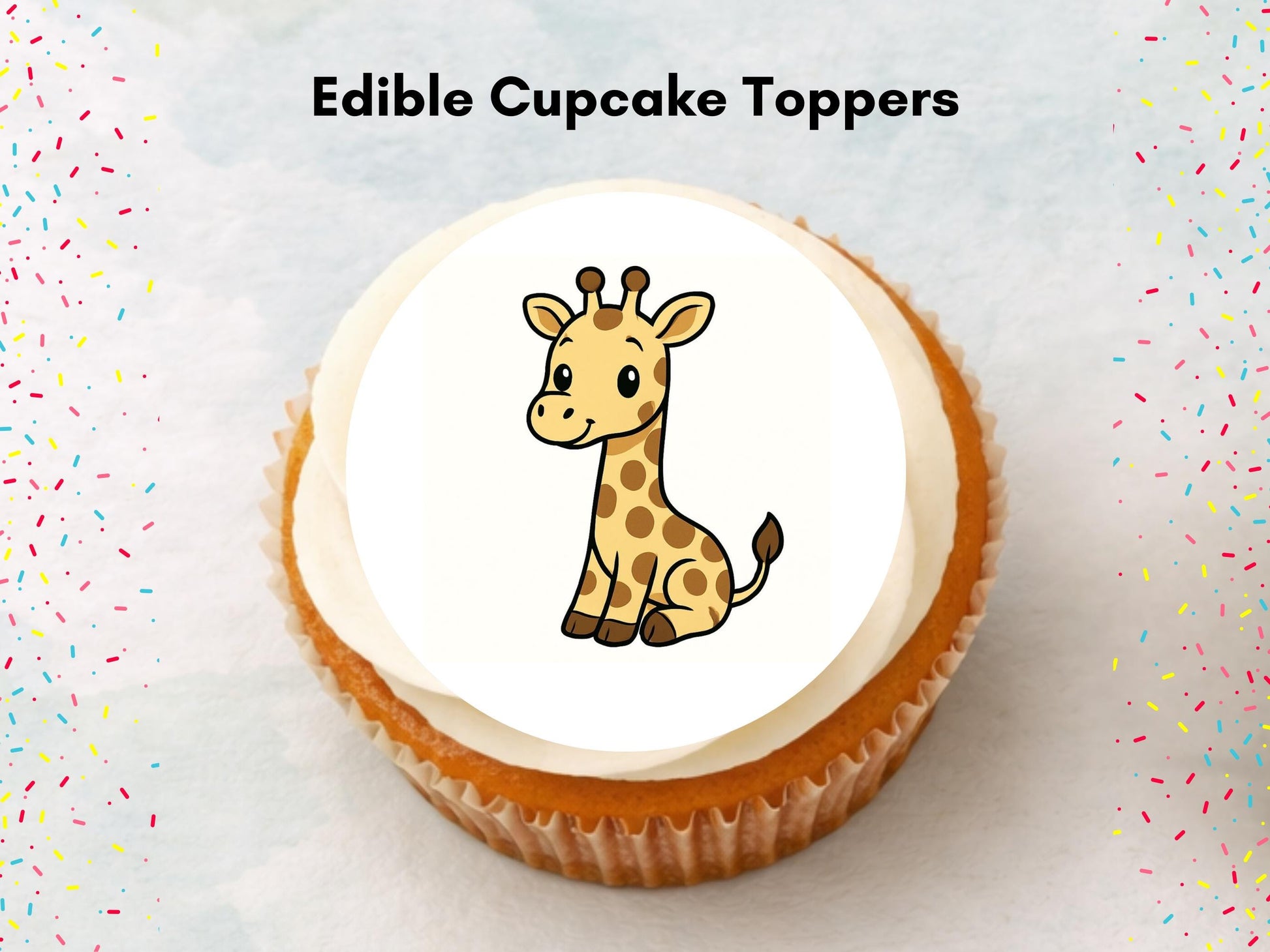 Giraffe Edible Cupcake Toppers – 2" Wafer Paper, Card, Icing Sheet