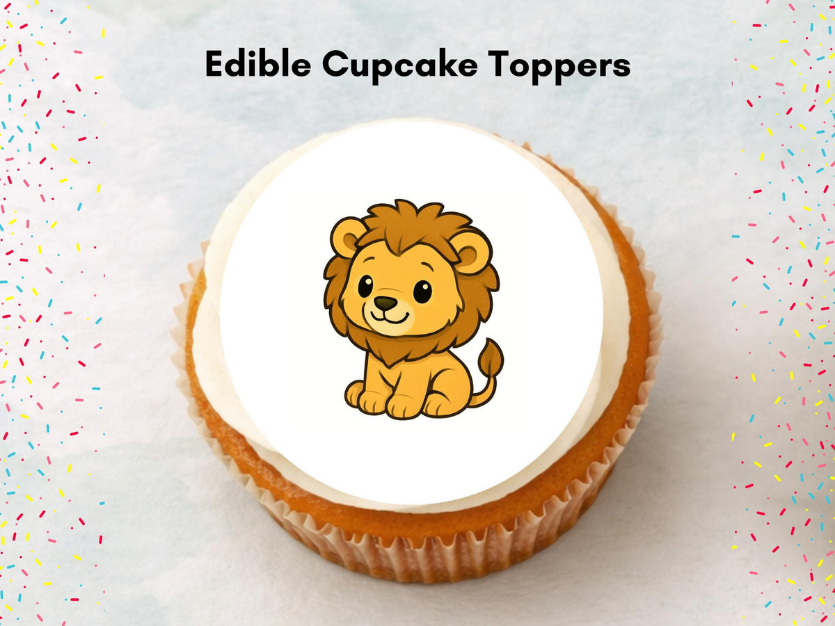 Cute Lion Edible Cupcake Toppers 12 x 2" – Pre cut Wafer Paper, Card or Icing Sheet