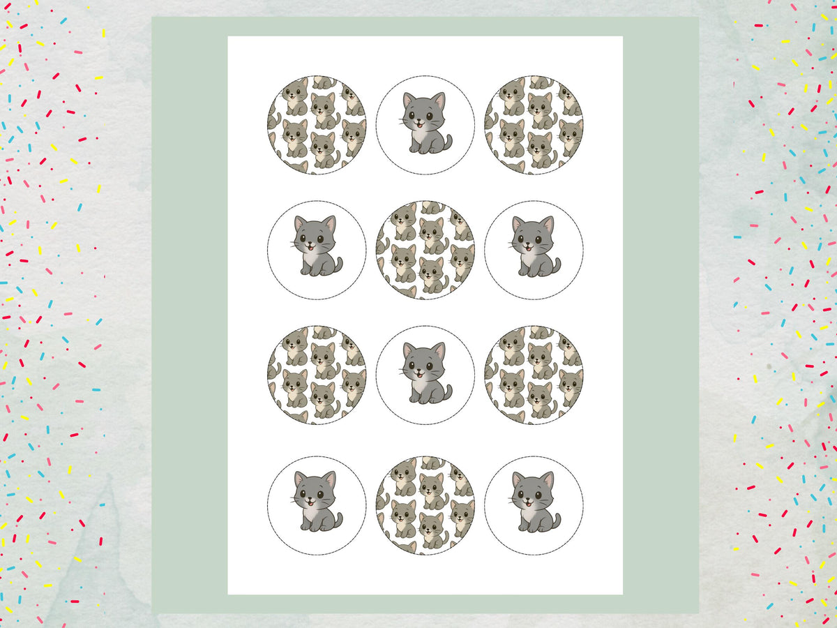 Cute Kitten Edible Cupcake Toppers – Precut Cat Cake Decoration