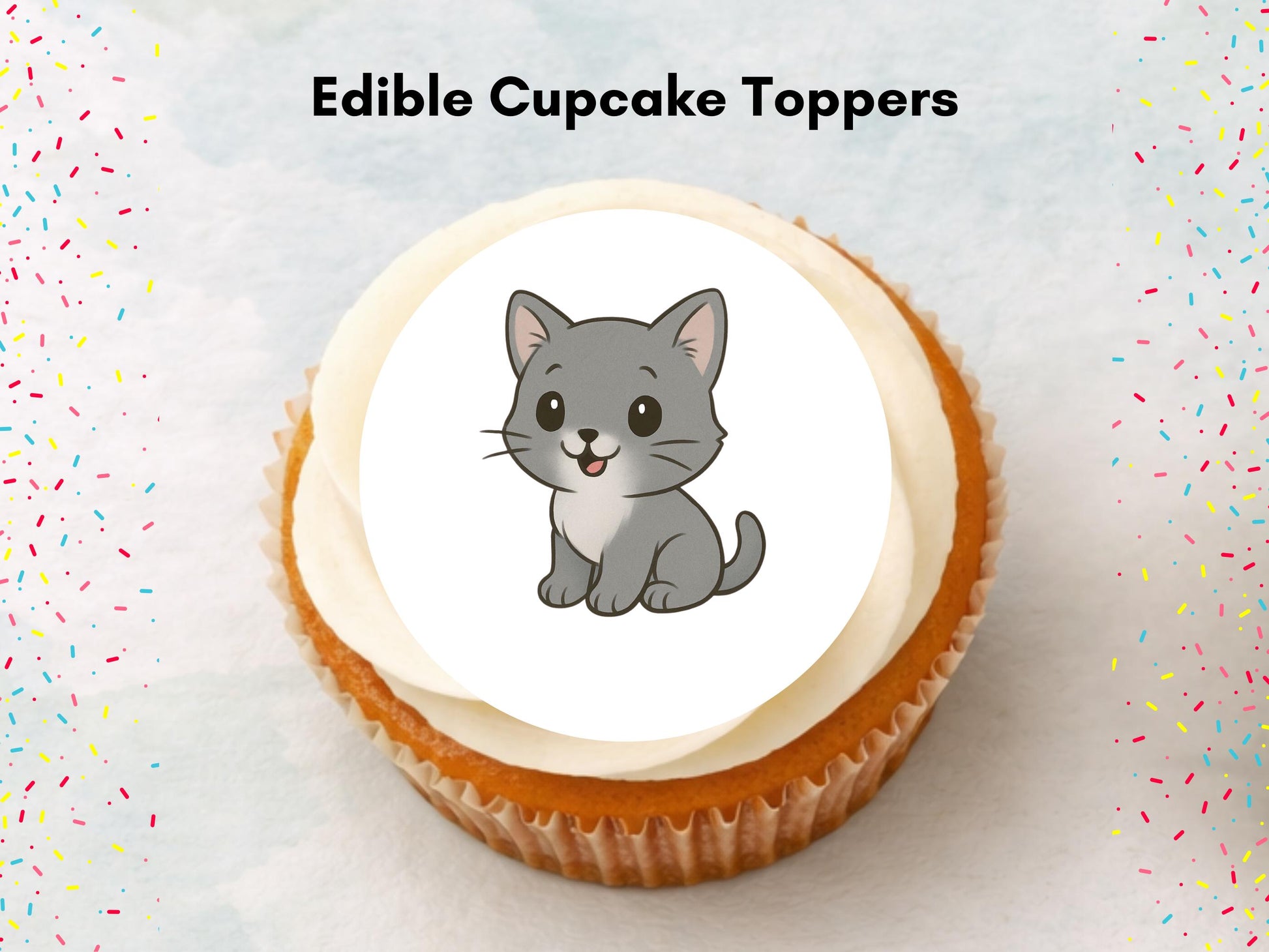 Cute Kitten Edible Cupcake Toppers – Precut Cat Cake Decoration