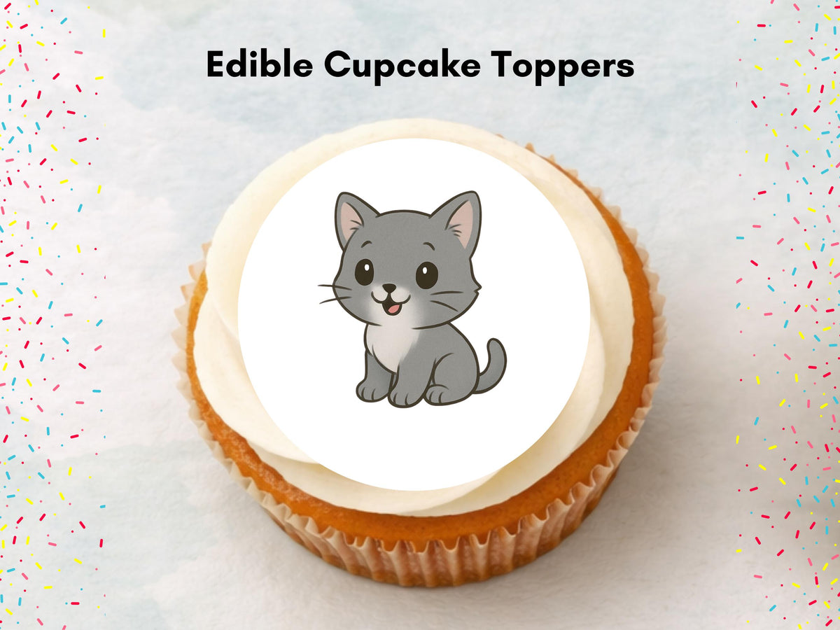 Cute Kitten Edible Cupcake Toppers – Precut Cat Cake Decoration