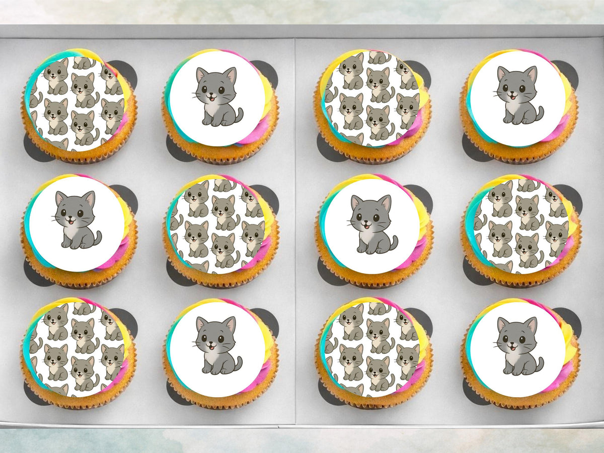 Cute Kitten Edible Cupcake Toppers – Precut Cat Cake Decoration