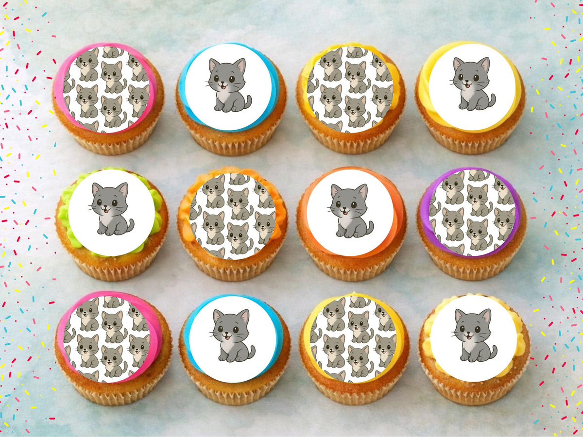 Cute Kitten Edible Cupcake Toppers – Precut Cat Cake Decoration