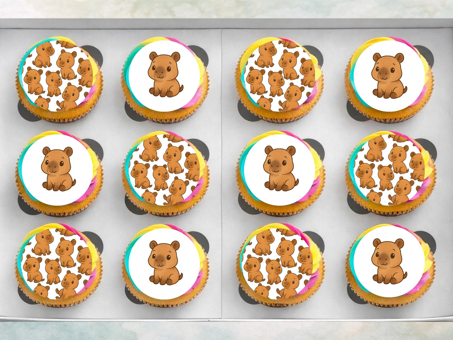 Cute Capybara Edible Cupcake Toppers 12 x 2" Capybara Cake Decorations