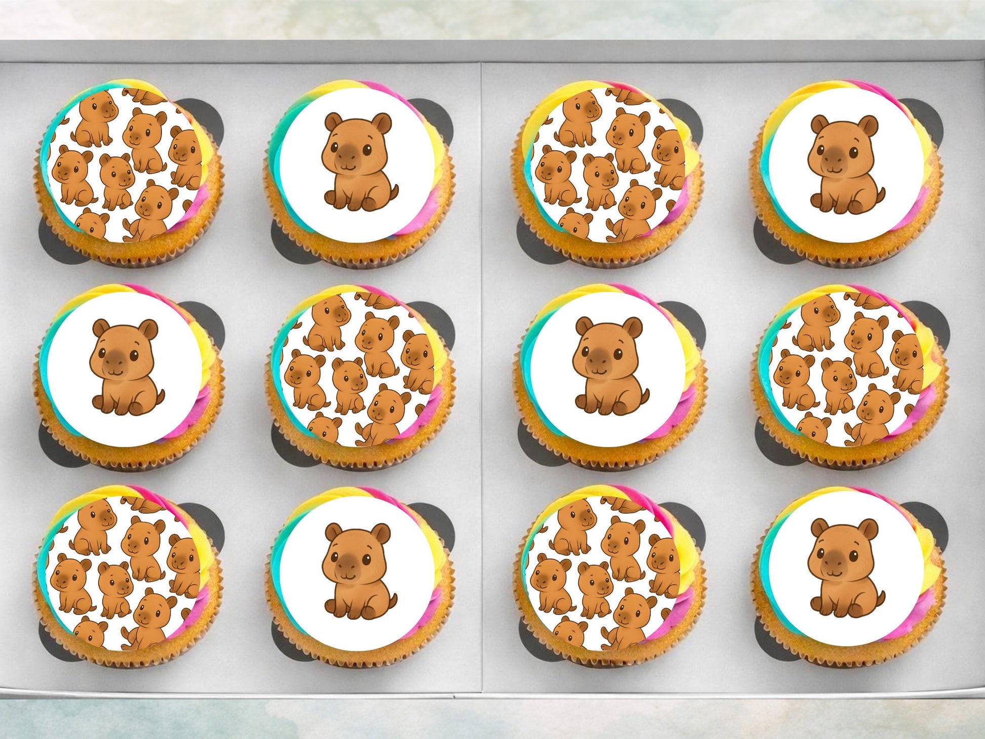 Cute Capybara Edible Cupcake Toppers 12 x 2" Capybara Cake Decorations