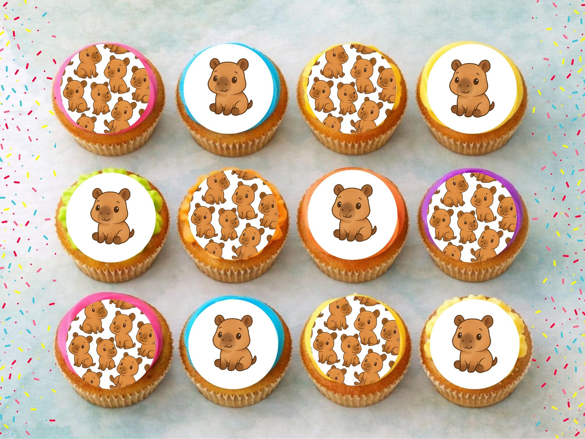 Cute Capybara Edible Cupcake Toppers 12 x 2" Capybara Cake Decorations