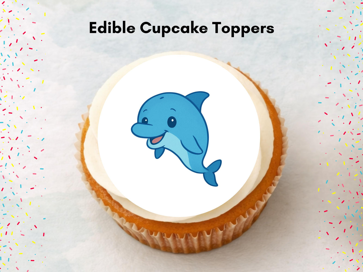 Dolphin Edible Cupcake Toppers 12 x 2" Precut Wafer Paper, Card or Icing Sheet