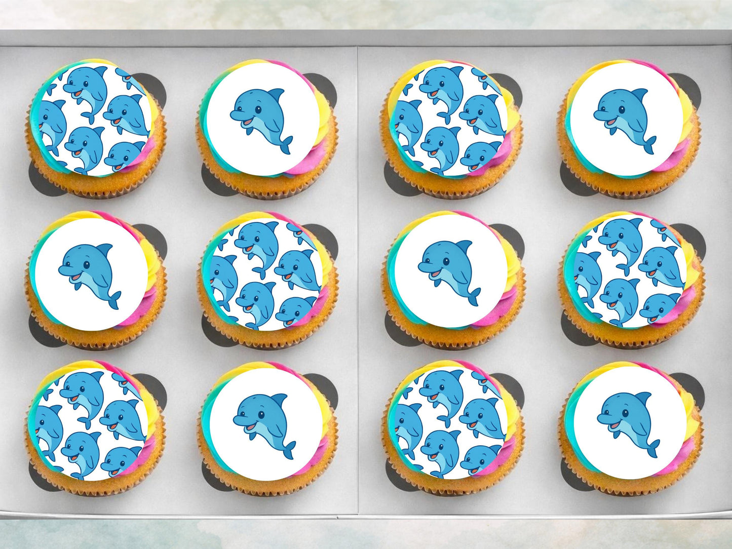 Dolphin Edible Cupcake Toppers 12 x 2" Precut Wafer Paper, Card or Icing Sheet
