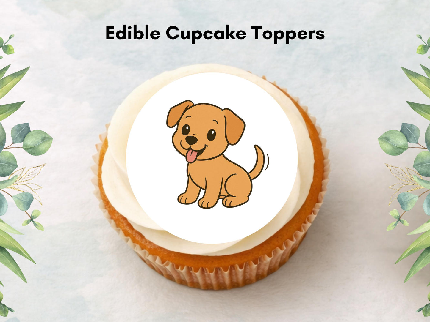 Yellow Dog Edible Cupcake Toppers 12 x 2" Wafer Paper, Card, or Icing Sheet
