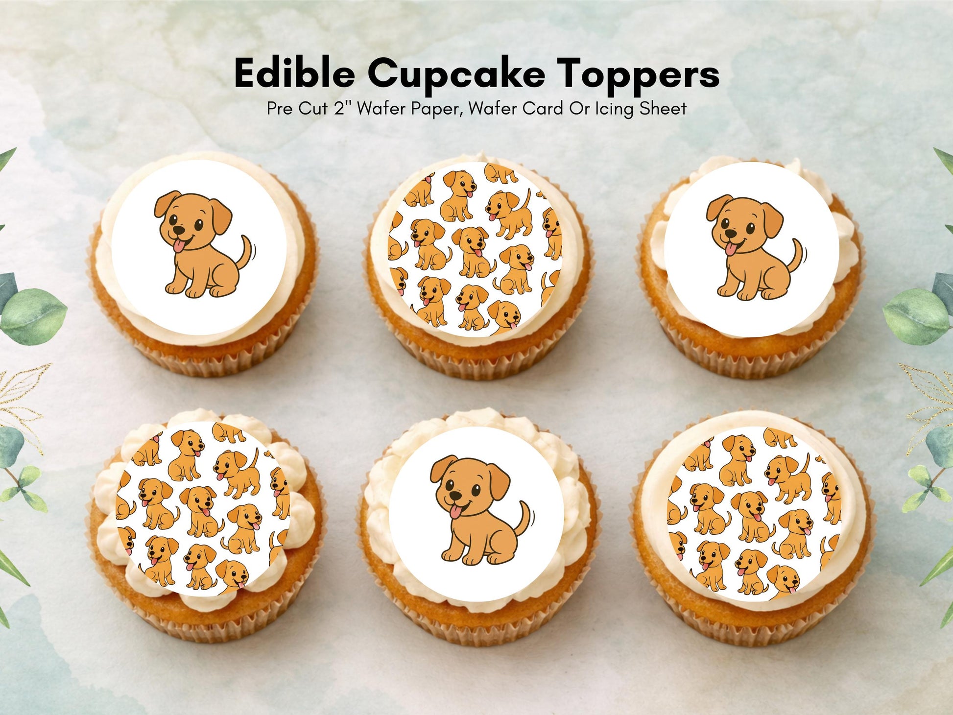 Yellow Dog Edible Cupcake Toppers 12 x 2" Wafer Paper, Card, or Icing Sheet