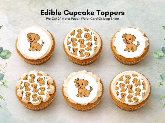 Yellow Dog Edible Cupcake Toppers 12 x 2" Wafer Paper, Card, or Icing Sheet