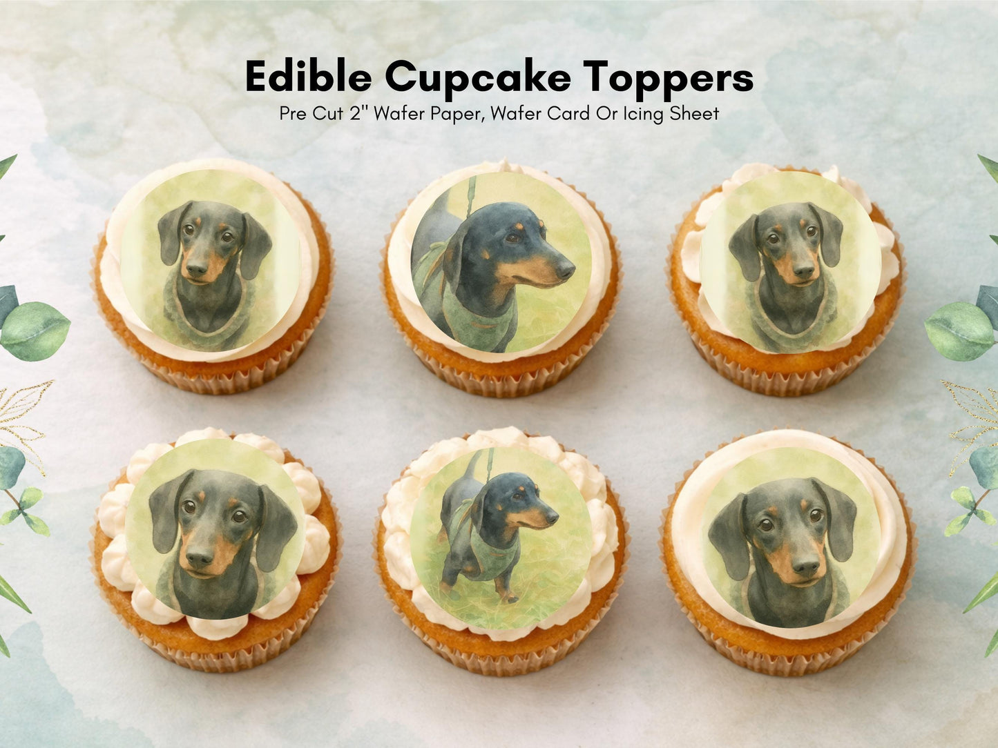 Dachshund Cupcake Toppers: Edible Wafer Paper or Icing (12 x 2")
