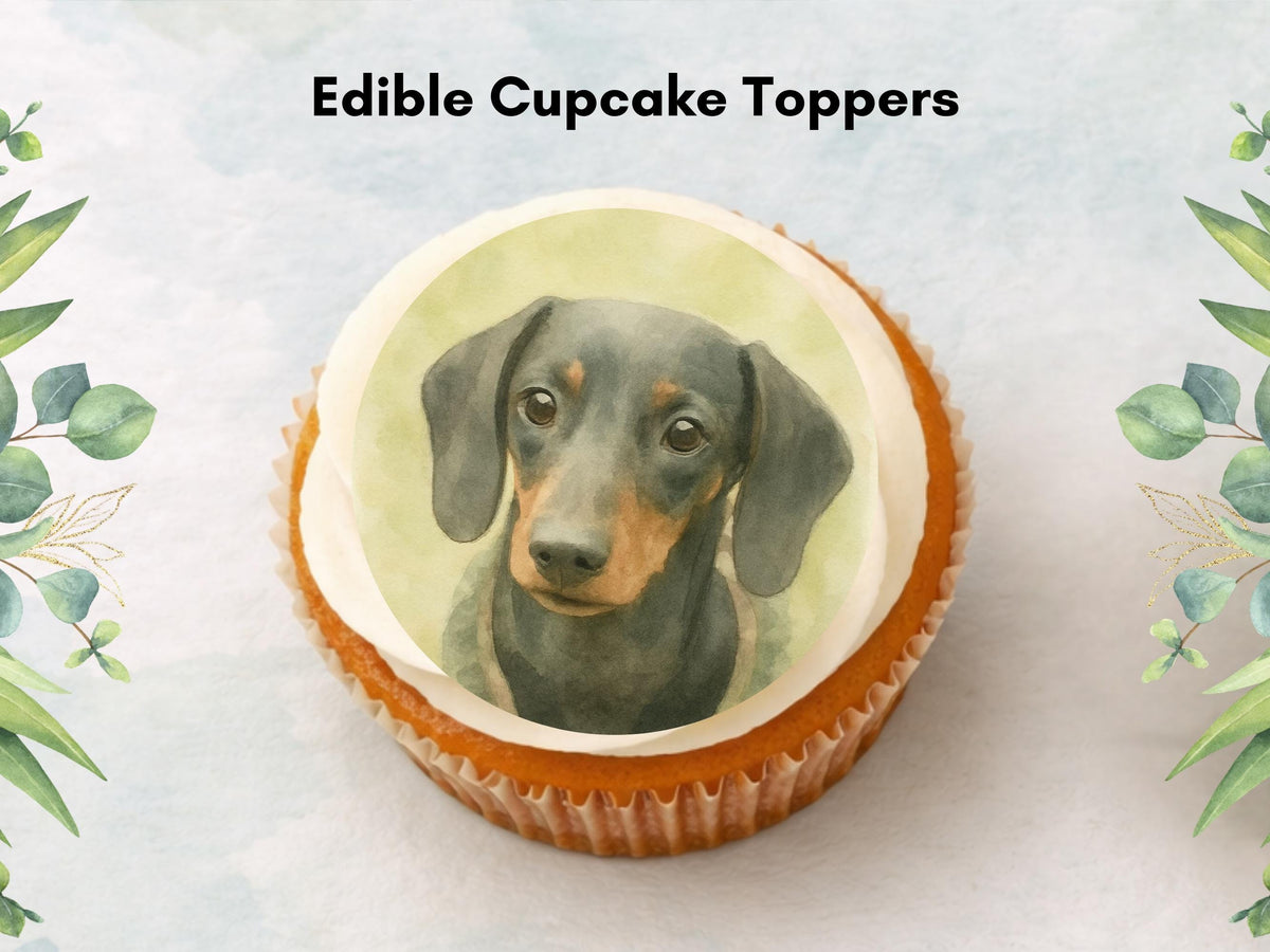 Dachshund Cupcake Toppers: Edible Wafer Paper or Icing (12 x 2")