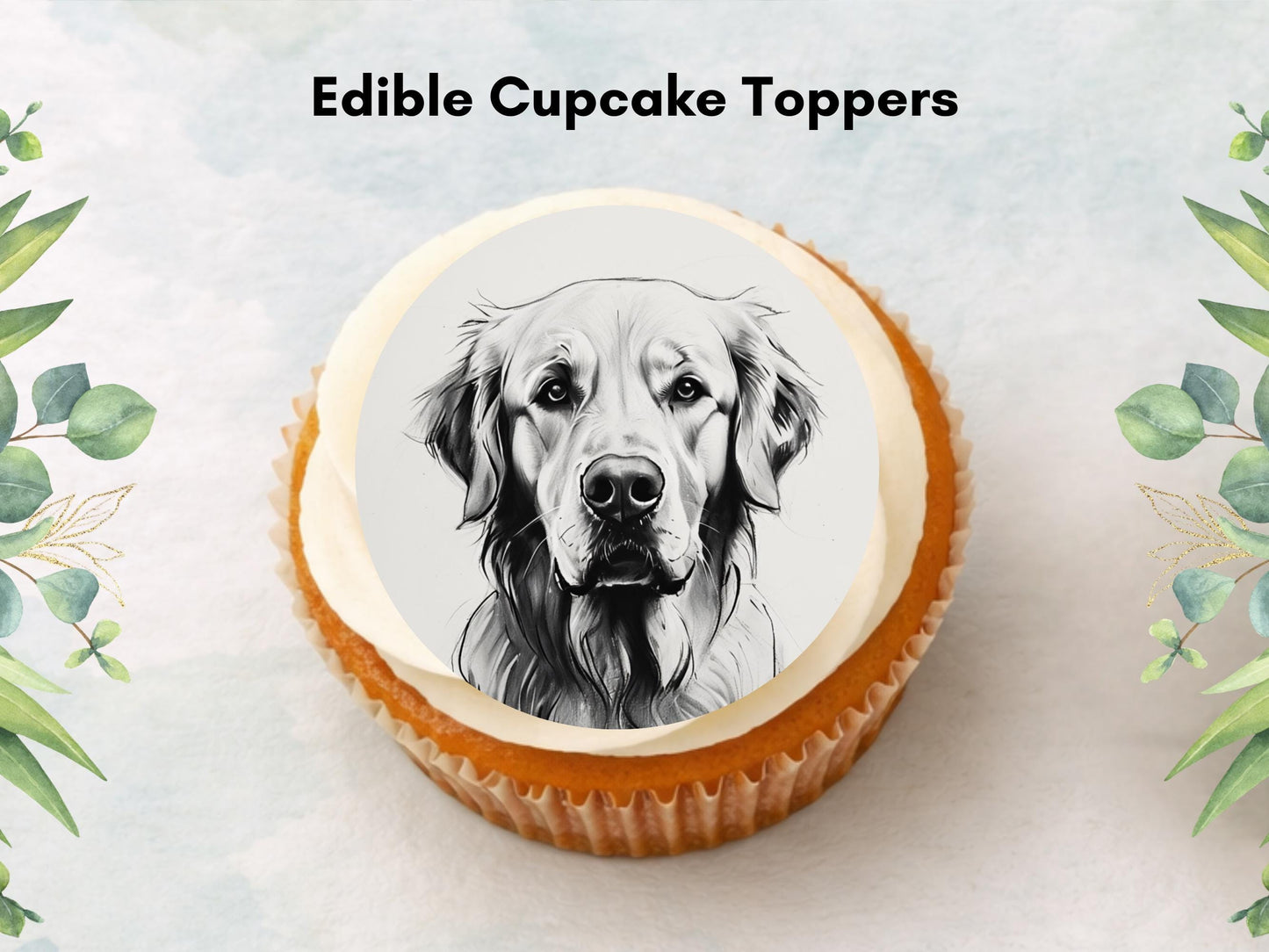 Golden Retriever Edible Cupcake Toppers 12 x 2" Wafer Paper, Card, or Icing Sheet