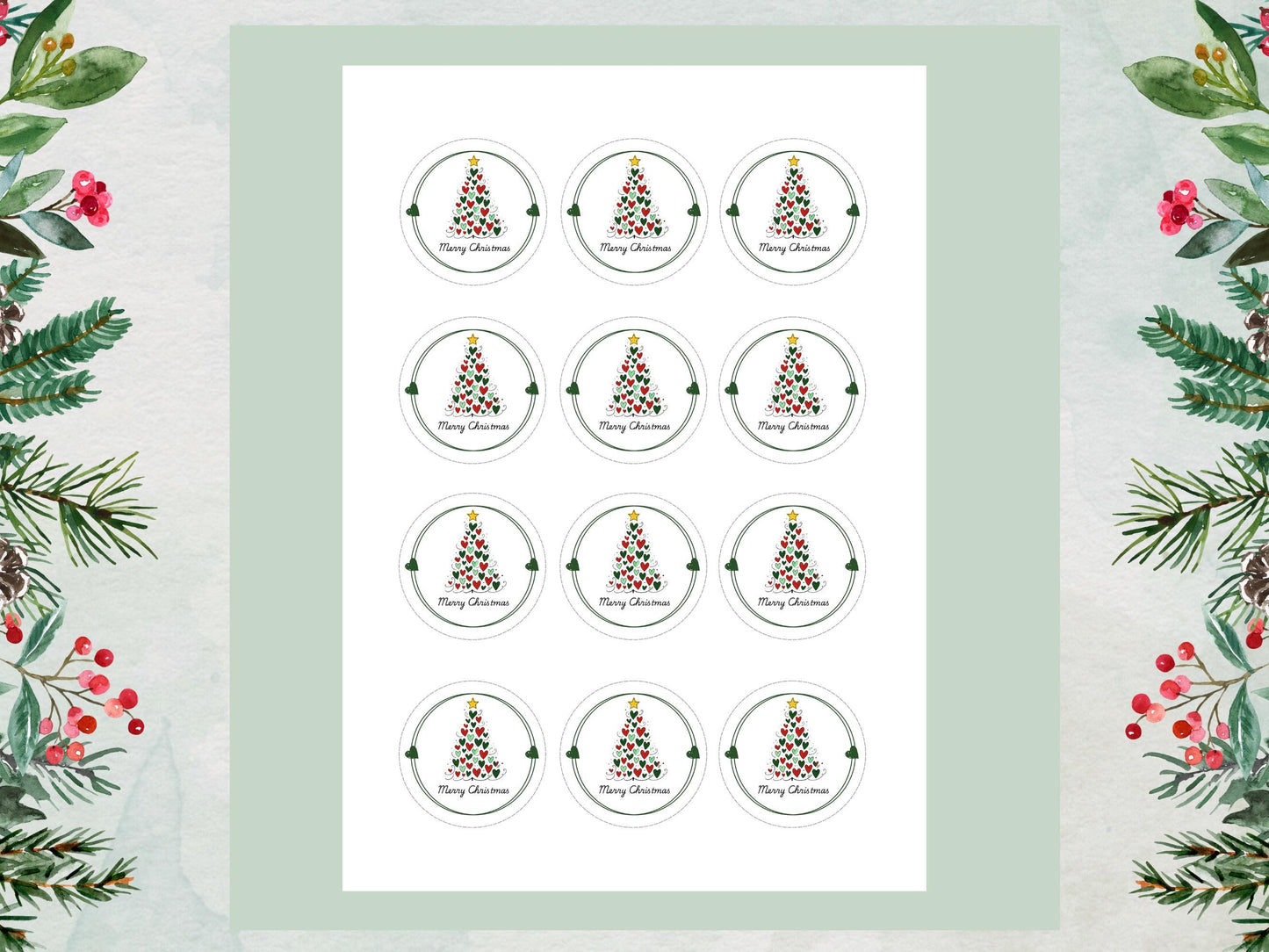 Merry Christmas Cupcake Toppers: Edible Wafer Paper, Card, or Icing (12 x 2")