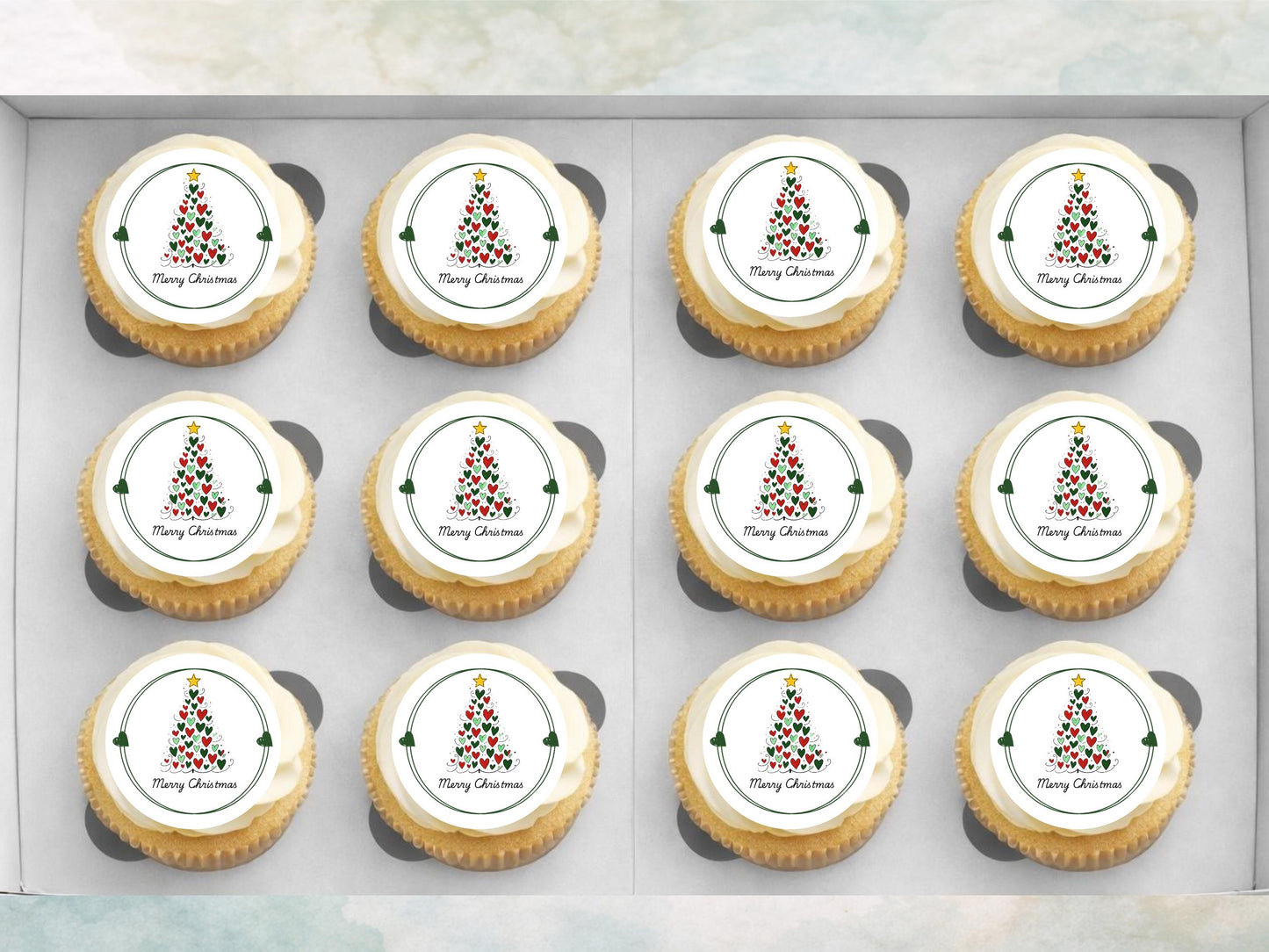 Merry Christmas Cupcake Toppers: Edible Wafer Paper, Card, or Icing (12 x 2")