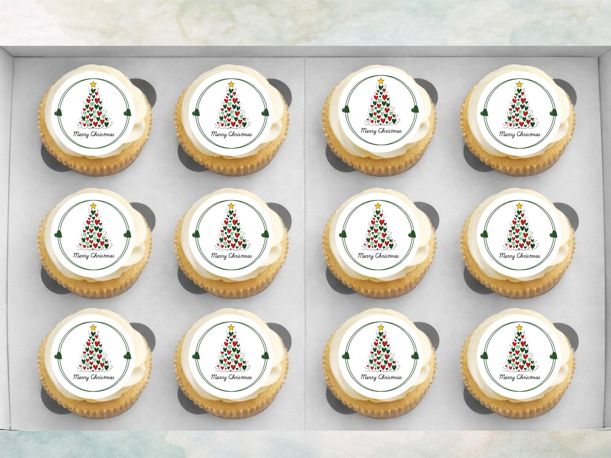 Merry Christmas Cupcake Toppers: Edible Wafer Paper, Card, or Icing (12 x 2")
