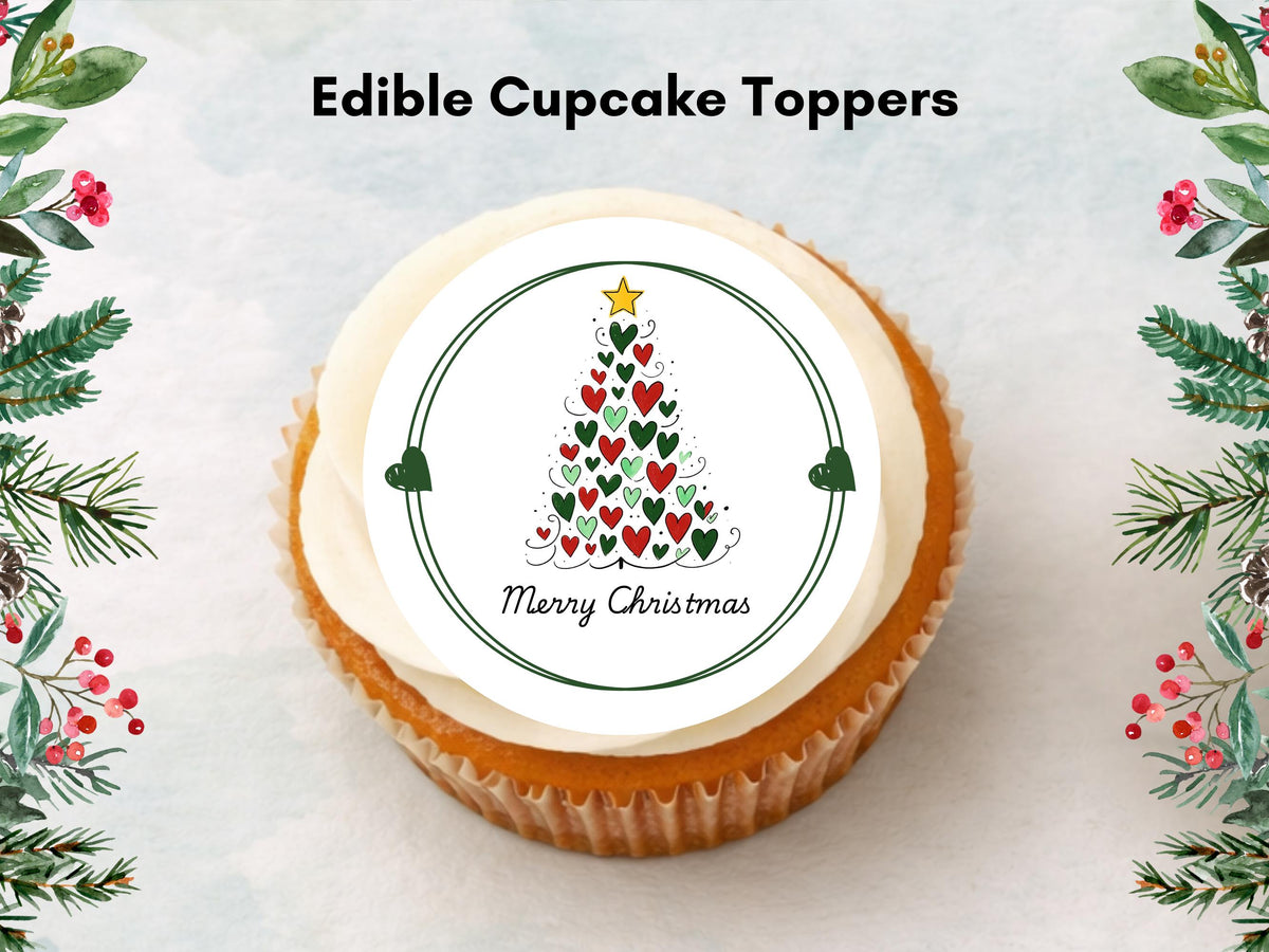 Merry Christmas Cupcake Toppers: Edible Wafer Paper, Card, or Icing (12 x 2")