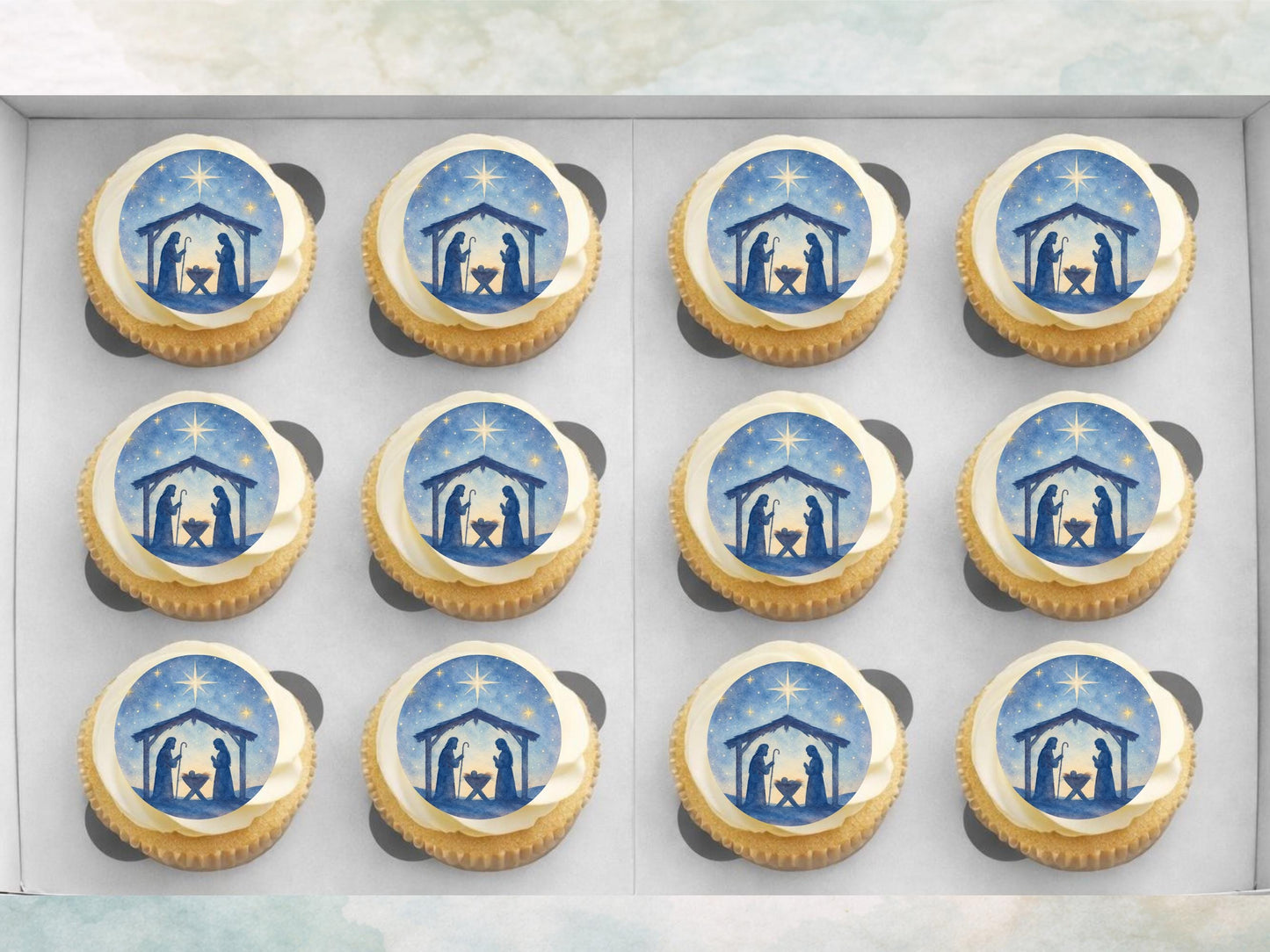 Christmas Nativity Edible Cupcake Toppers 12 x 2" Wafer Paper, Card, or Icing Sheet