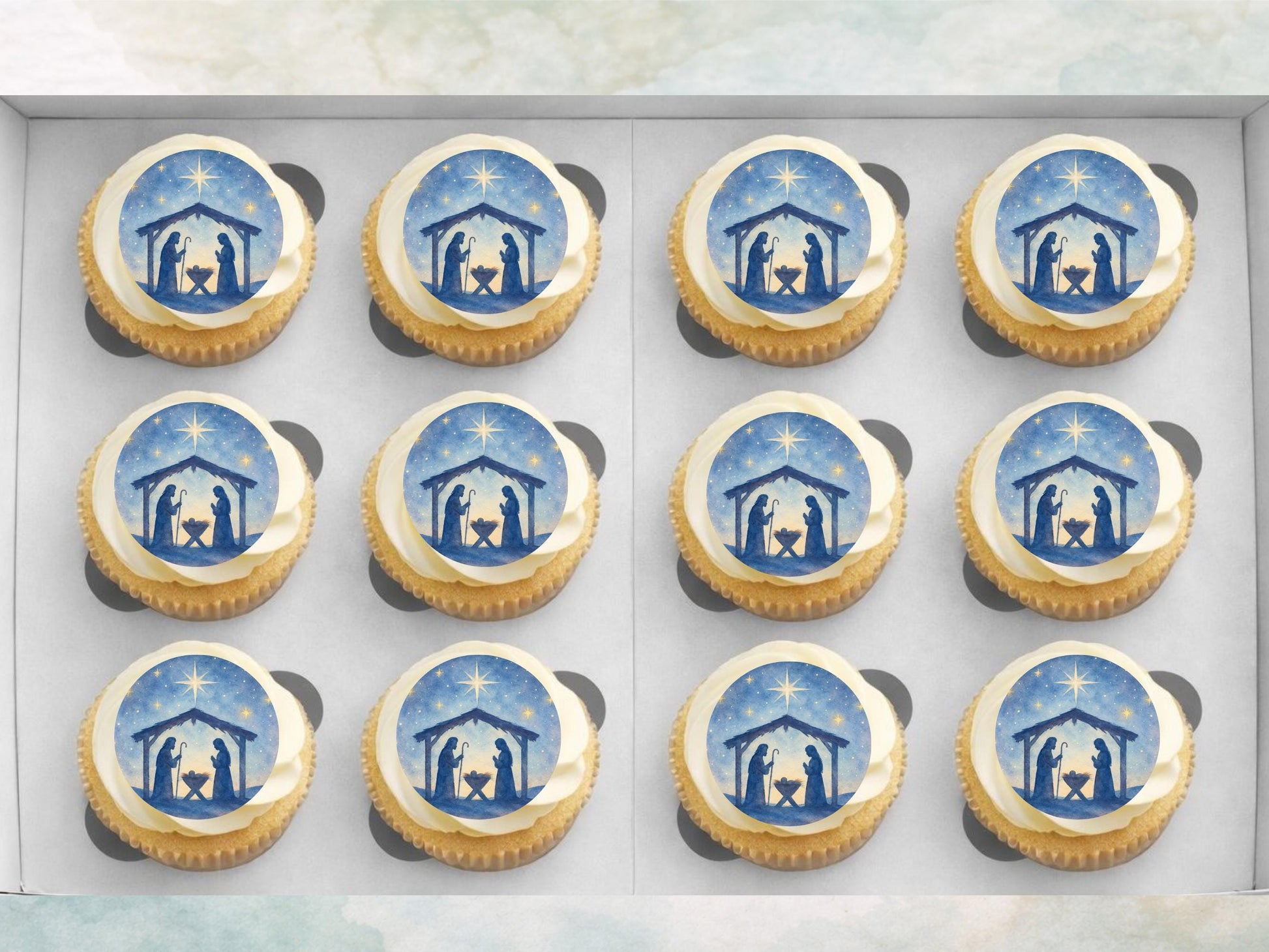 Christmas Nativity Edible Cupcake Toppers 12 x 2" Wafer Paper, Card, or Icing Sheet