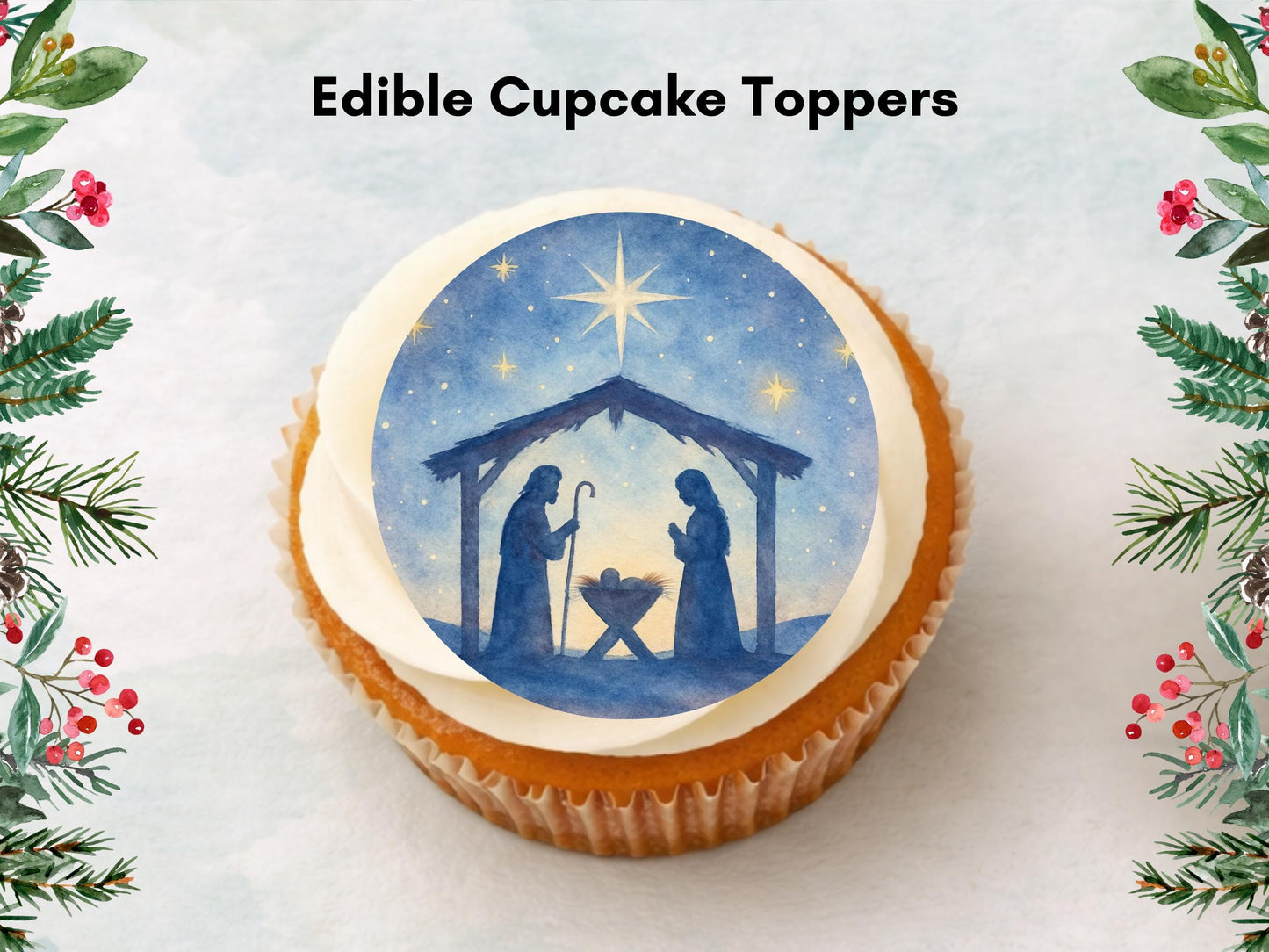 Christmas Nativity Edible Cupcake Toppers 12 x 2" Wafer Paper, Card, or Icing Sheet