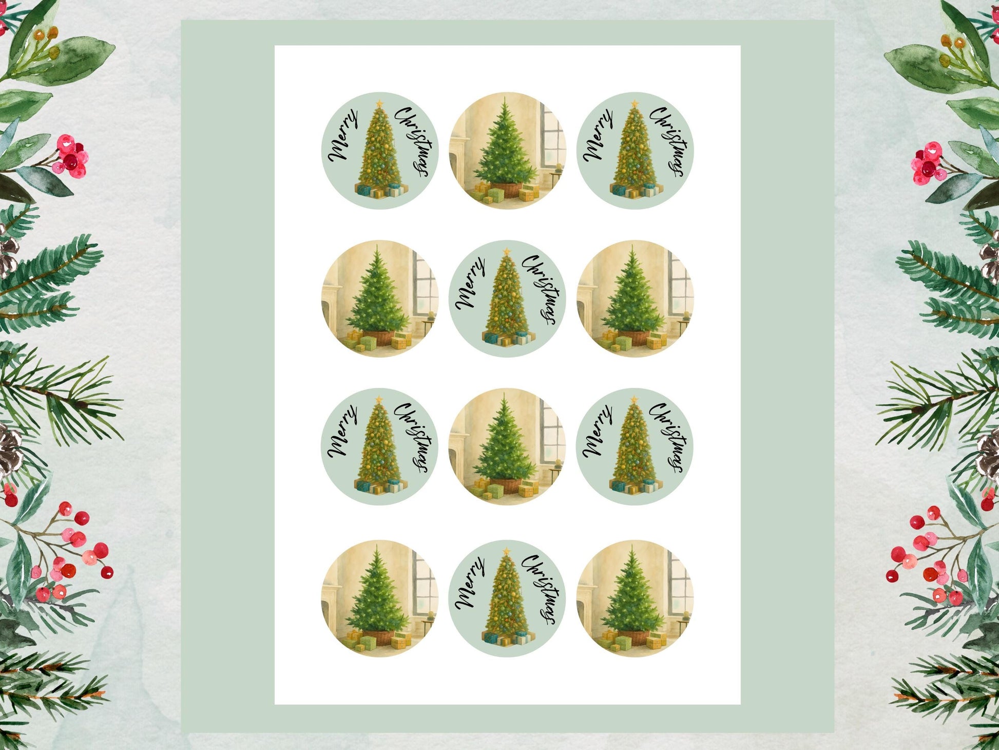 Christmas Tree Edible Cupcake Toppers – 2" Wafer Paper, Card, or Icing Sheet