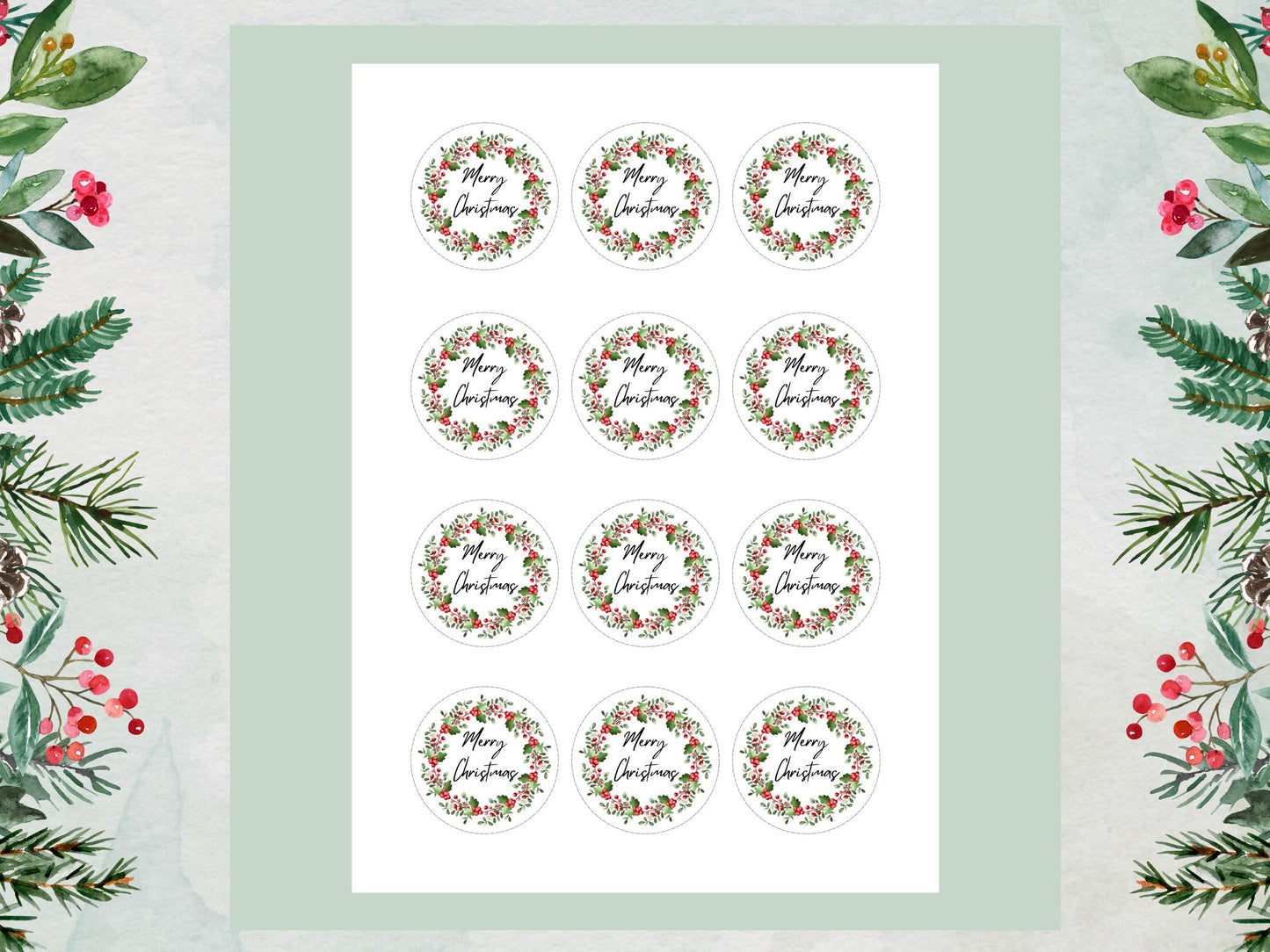 Christmas Cupcake Toppers - Holly Wreath Edible Decorations (2 inch)