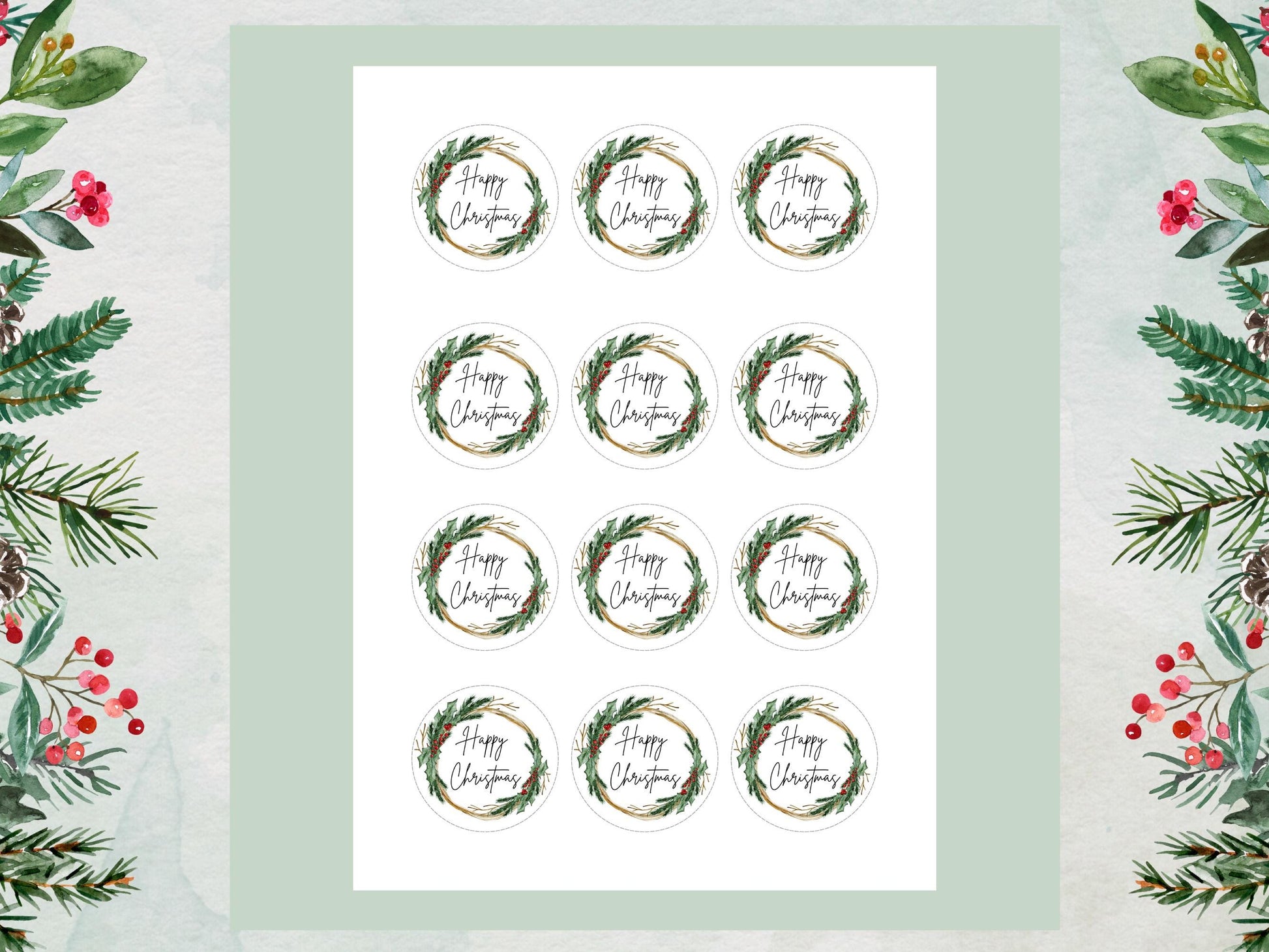 Christmas Wreath Edible Cupcake Toppers – Pre-Cut Wafer Paper