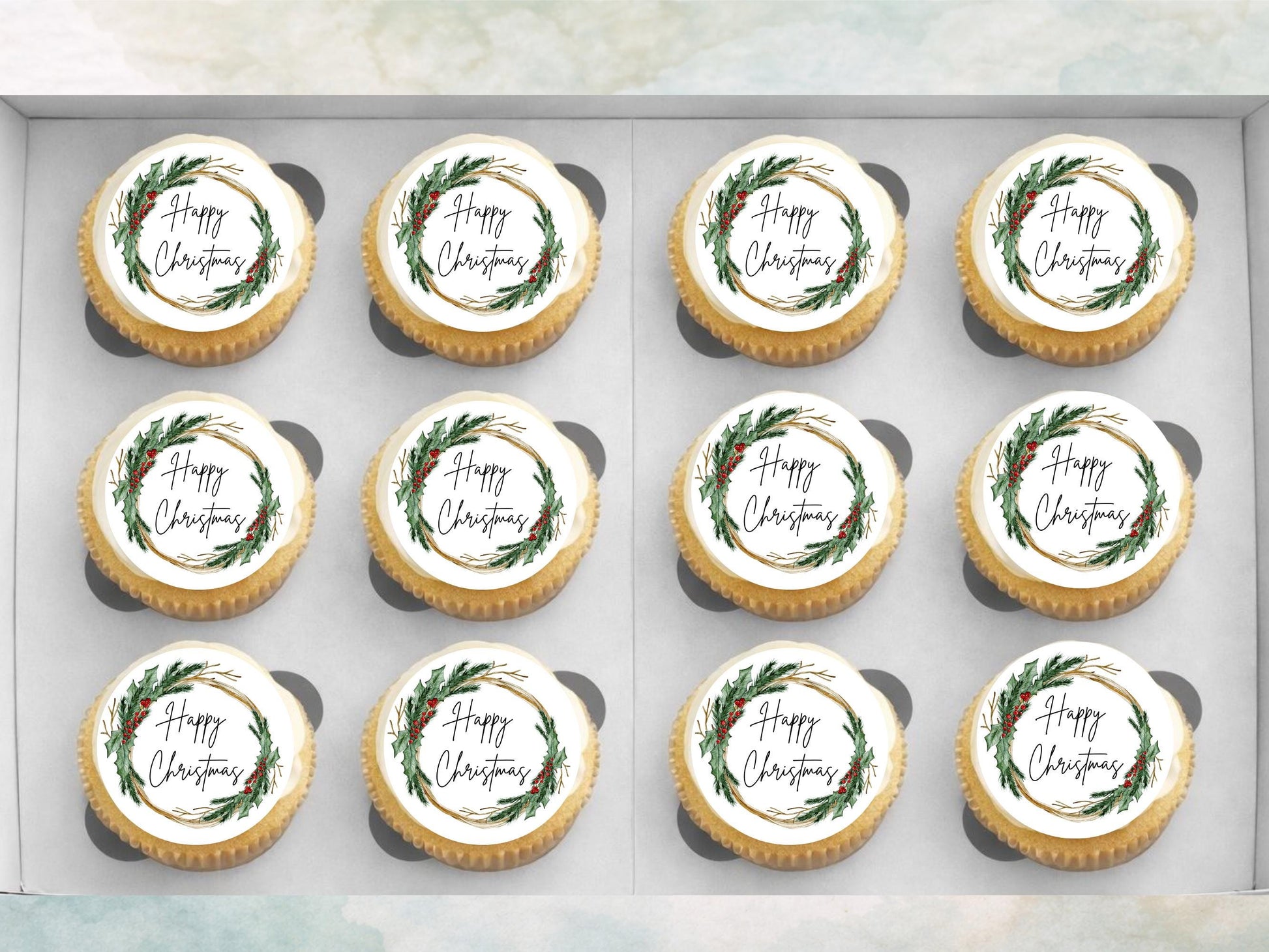 Christmas Wreath Edible Cupcake Toppers – Pre-Cut Wafer Paper