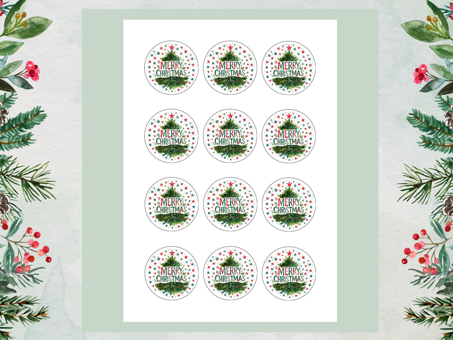 Merry Christmas Cupcake Toppers: Edible Wafer Paper, Card, or Icing (12 x 2")