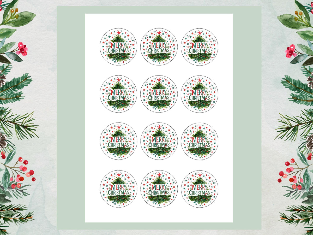 Merry Christmas Cupcake Toppers: Edible Wafer Paper, Card, or Icing (12 x 2")