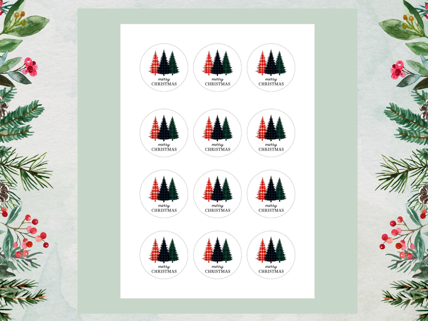 Merry Christmas Edible Cupcake Toppers: 12 x 2" Wafer Paper, Card, or Icing Sheet