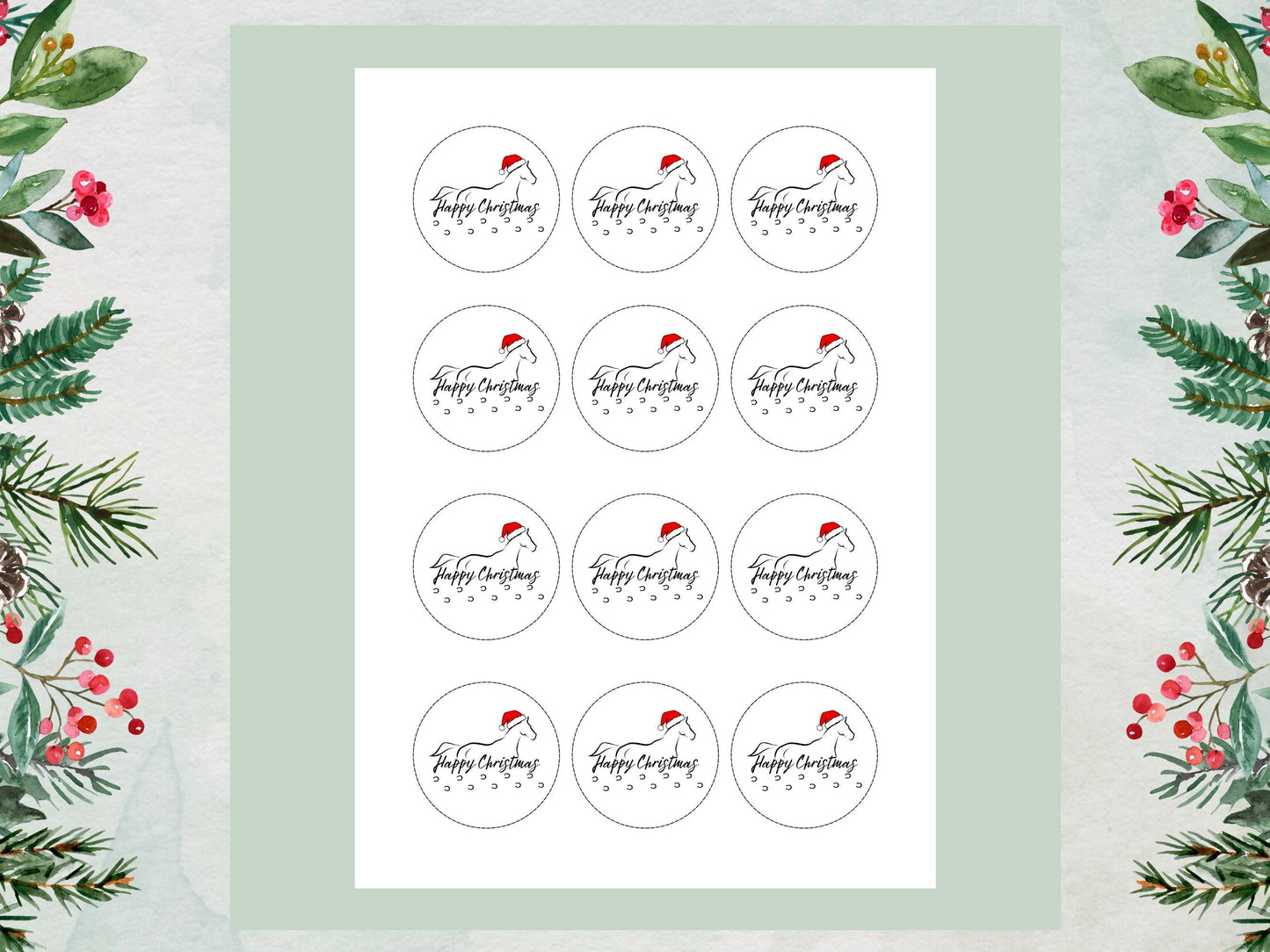 Horse Christmas Edible Cupcake Toppers, 2" Wafer Paper, Card, Icing Sheet