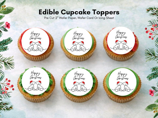 Dog Happy Christmas Edible Cupcake Toppers, 2" (Wafer Paper, Card, or Icing Sheet)