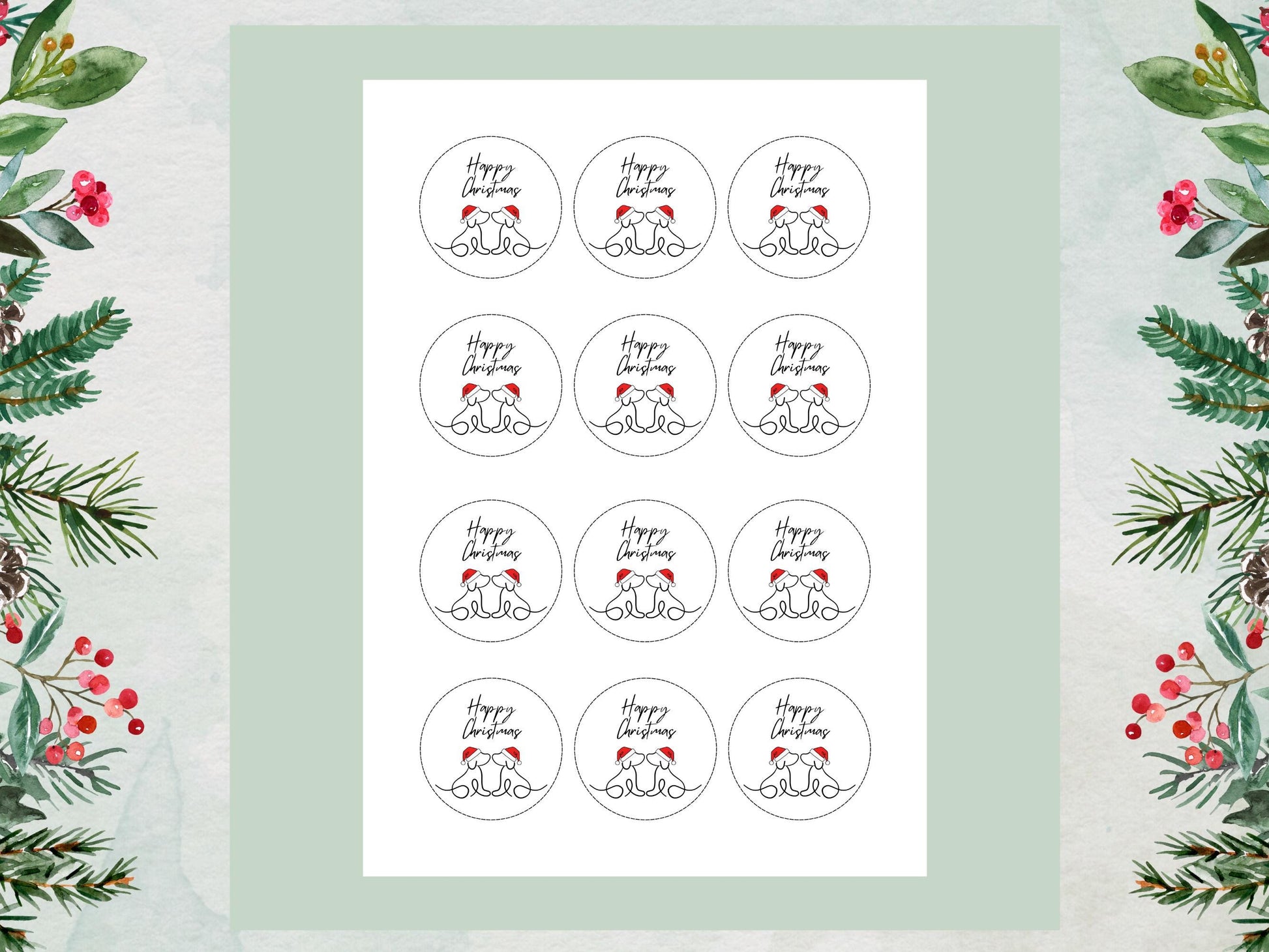 Dog Happy Christmas Edible Cupcake Toppers, 2" (Wafer Paper, Card, or Icing Sheet)