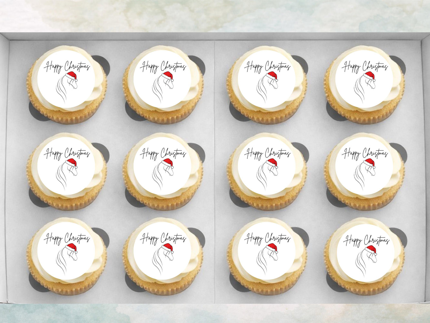 Christmas Horse Edible Cupcake Toppers, 12 x 2" (Wafer Paper, Card, or Icing Sheet)