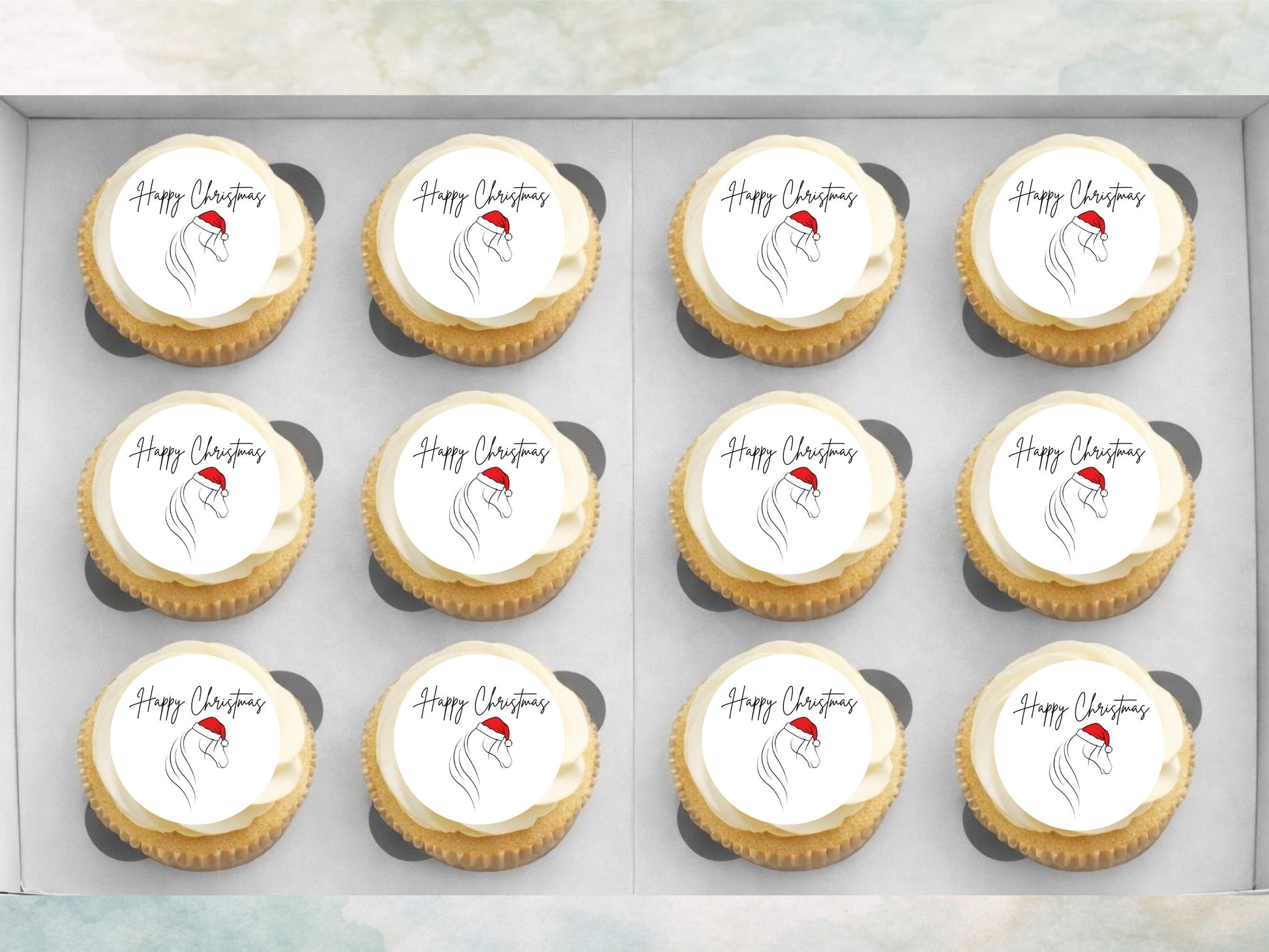 Christmas Horse Edible Cupcake Toppers, 12 x 2" (Wafer Paper, Card, or Icing Sheet)