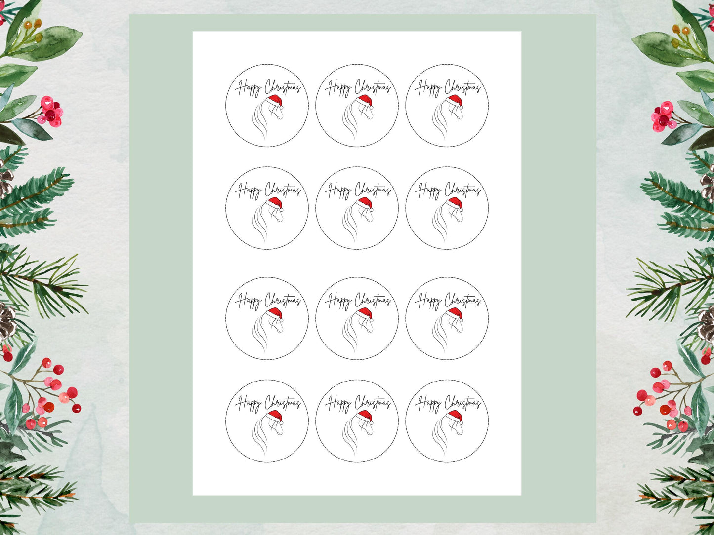 Christmas Horse Edible Cupcake Toppers, 12 x 2" (Wafer Paper, Card, or Icing Sheet)