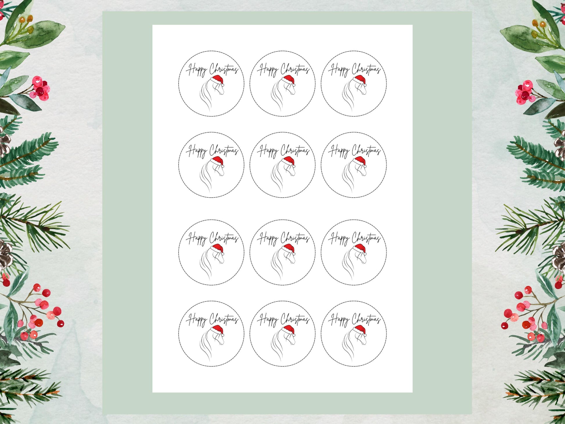 Christmas Horse Edible Cupcake Toppers, 12 x 2" (Wafer Paper, Card, or Icing Sheet)