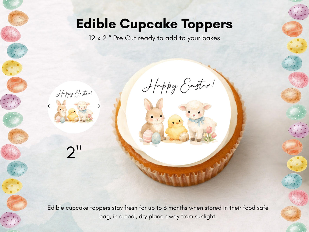 Happy Easter Edible Cupcake Toppers – Easter Bunny Cake Decorations