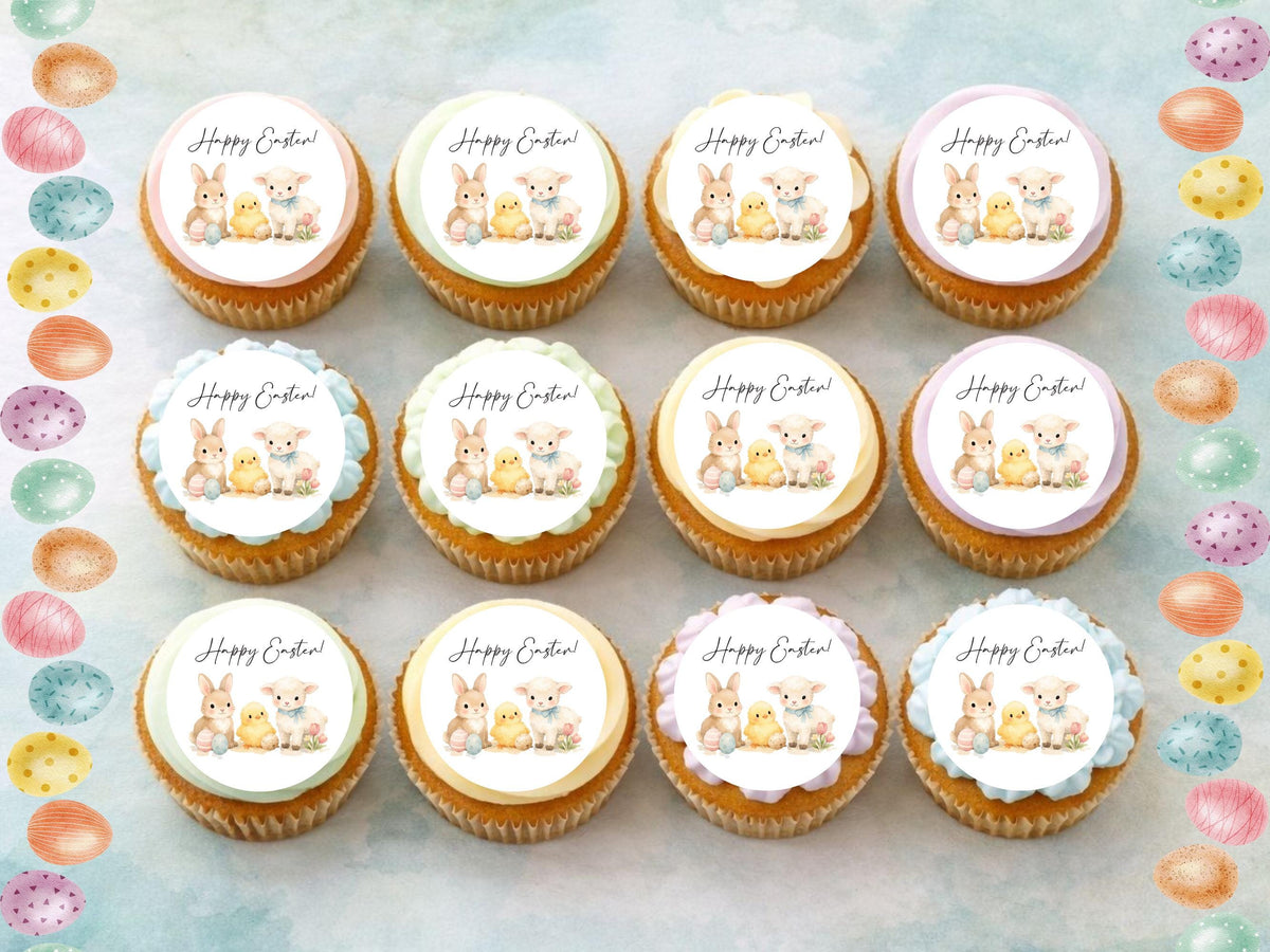 Happy Easter Edible Cupcake Toppers – Easter Bunny Cake Decorations