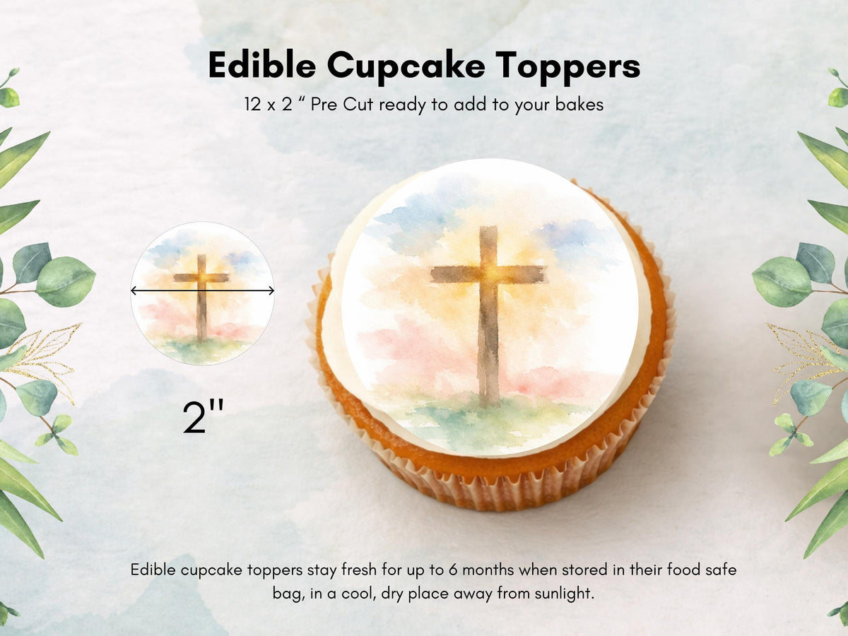 Easter Cross Edible Cupcake Toppers – Religious Easter Cake Decorations