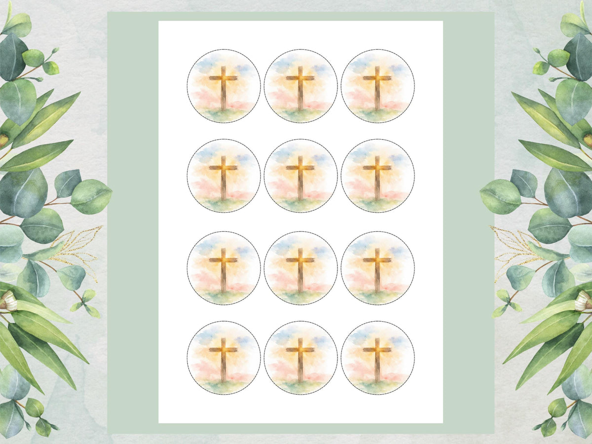 Easter Cross Edible Cupcake Toppers – Religious Easter Cake Decorations