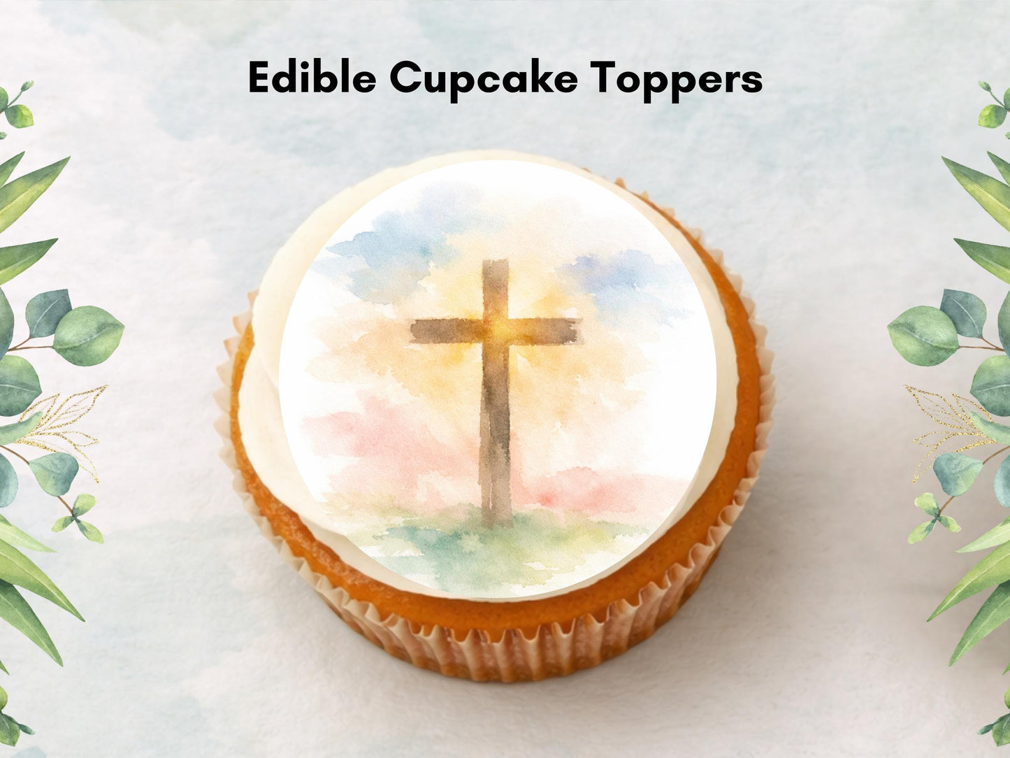 Easter Cross Edible Cupcake Toppers – Religious Easter Cake Decorations