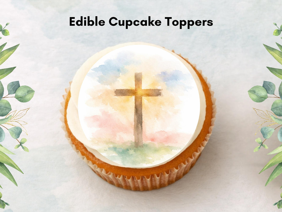 Easter Cross Edible Cupcake Toppers – Religious Easter Cake Decorations