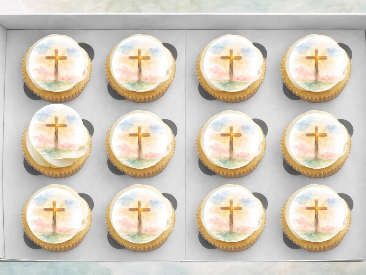 Easter Cross Edible Cupcake Toppers – Religious Easter Cake Decorations