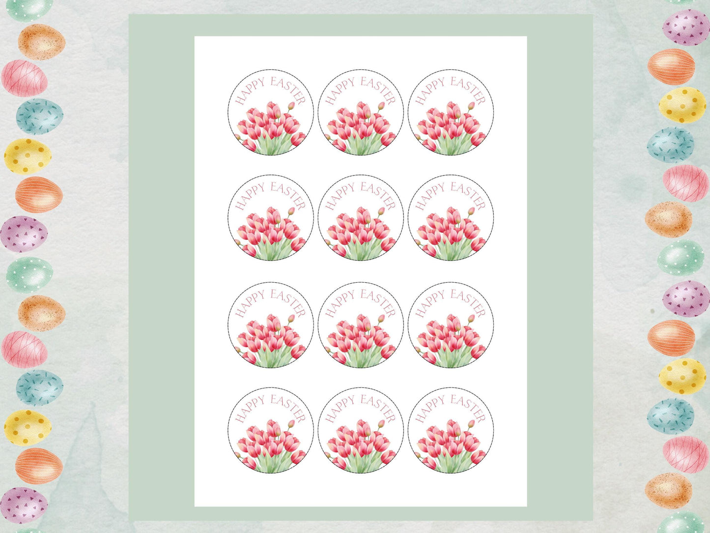 Happy Easter Edible Cupcake Toppers, Tulip Cupcake Decorations, Floral Easter Cake Toppers