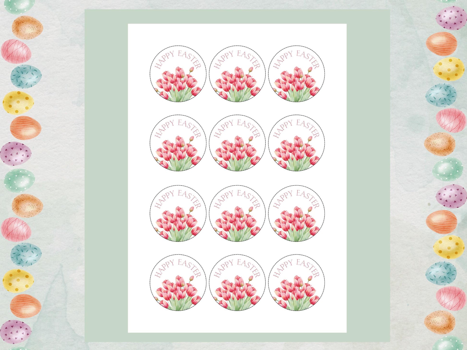 Happy Easter Edible Cupcake Toppers, Tulip Cupcake Decorations, Floral Easter Cake Toppers