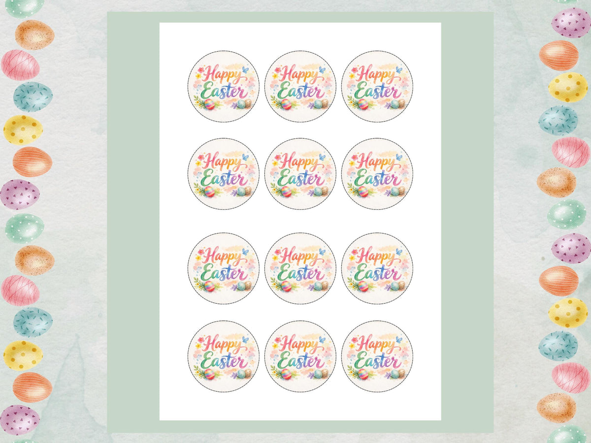 Happy Easter Edible Cupcake Toppers, Easter Cake Decorations